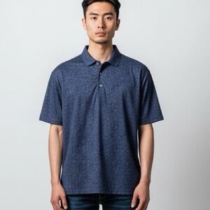 Hickey Freeman Navy Clover Print Short Sleeve Polo - Size Large